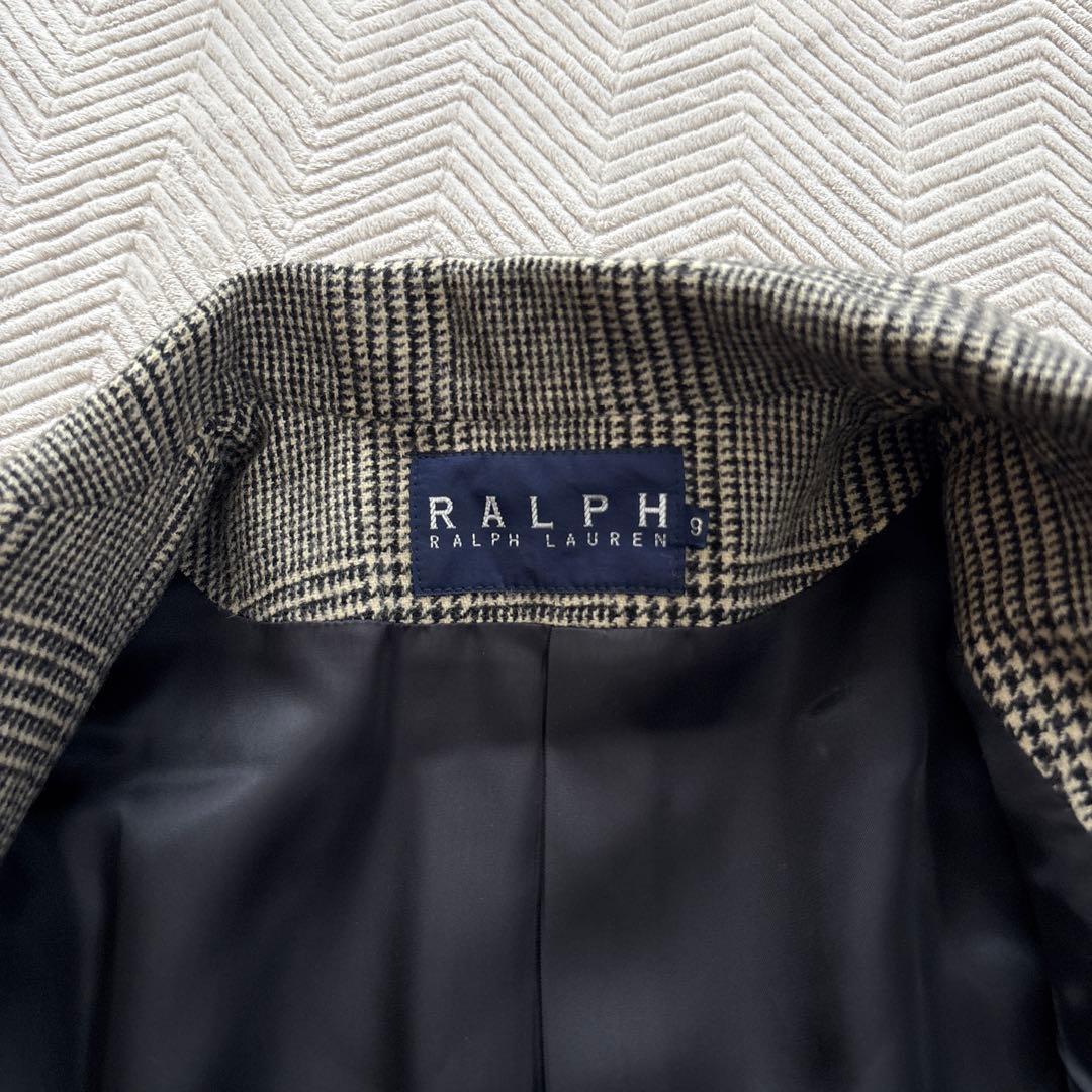 【美品】ラルフローレン　チェスターコートM　千鳥格子チェック　ウール　女優襟