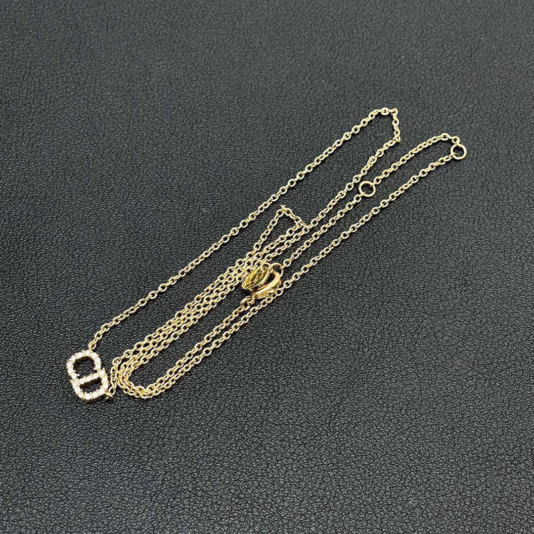 美品 ディオール Dior CDロゴ ラインストーン ネックレス ゴールド.