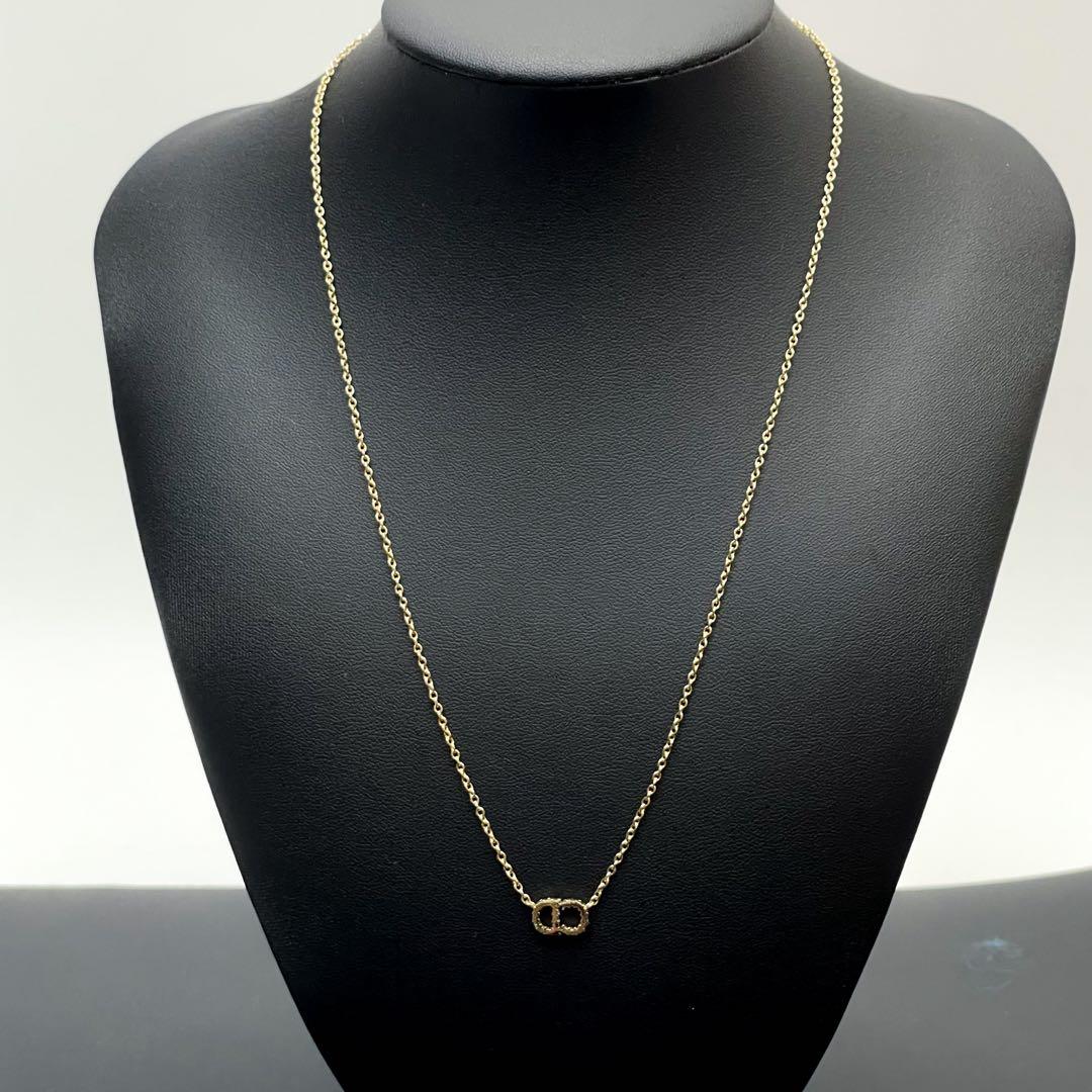 美品 ディオール Dior CDロゴ ラインストーン ネックレス ゴールド.