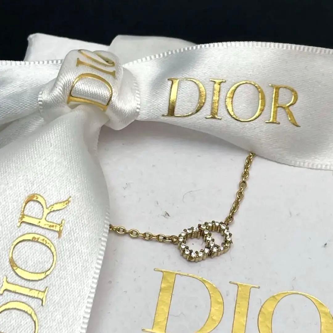 美品 ディオール Dior CDロゴ ラインストーン ネックレス ゴールド.