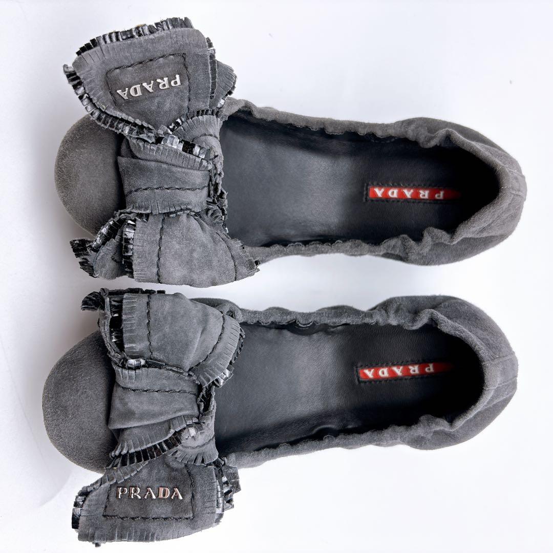 PRADA SPORT F5228 スエード リボン バレエ シューズ 36