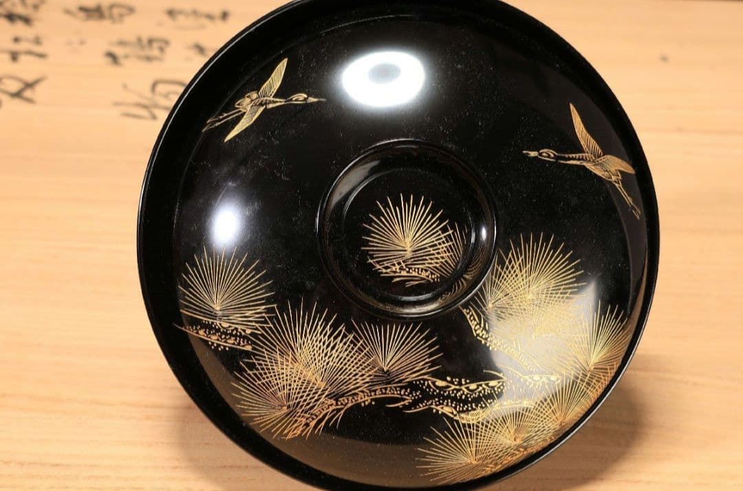 【良品】輪島塗/吸物椀/松鶴/沈金/時絵/5客セット漆食器