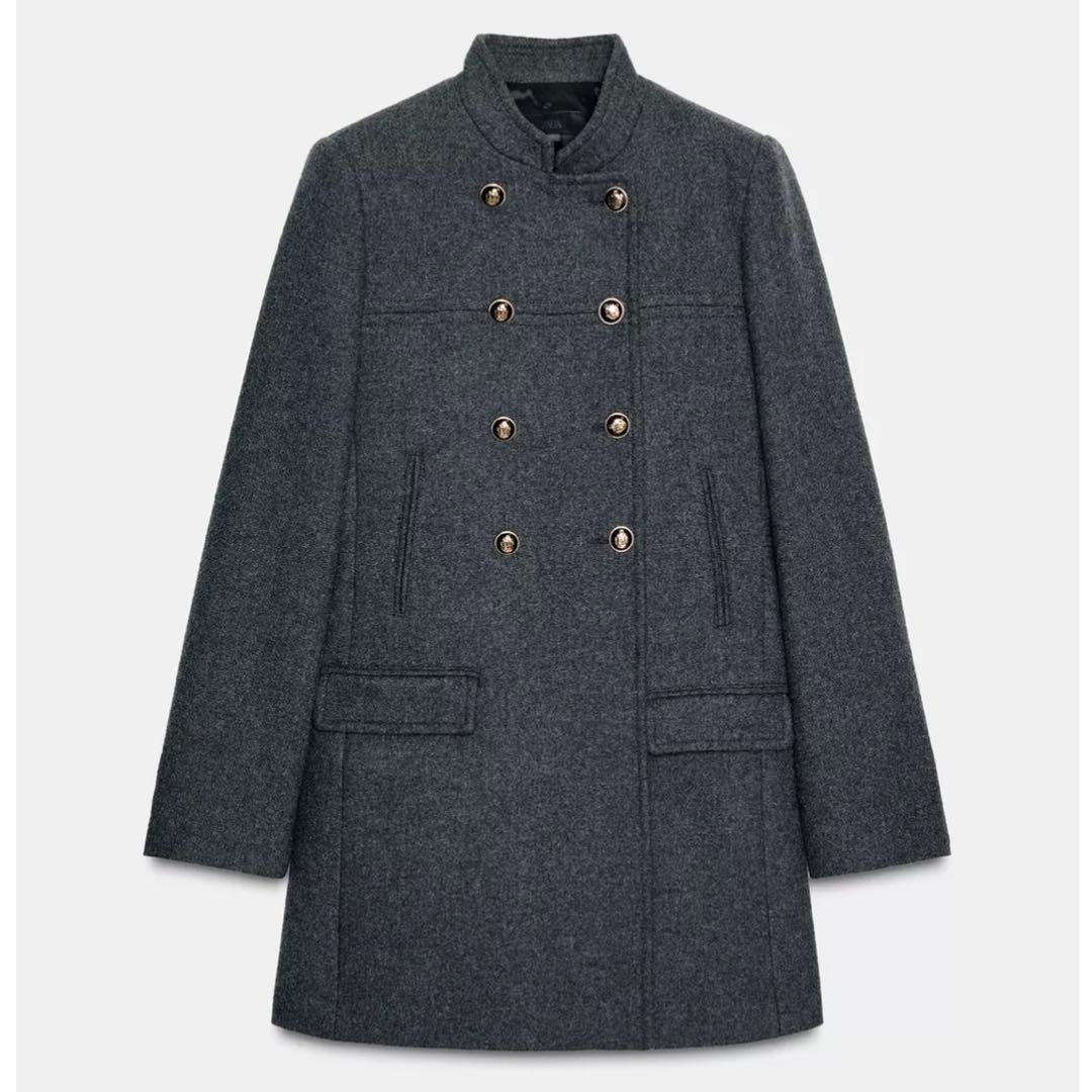 ZARA ザラ　ウール ダブルブレストコート　グレー 灰色　　S