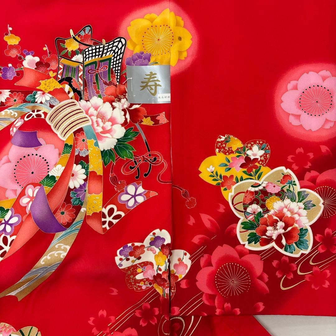 新品正絹産着（お祝着）最高級京友禅伝統多色染、本金入り古典四季花車熨斗上品古典文