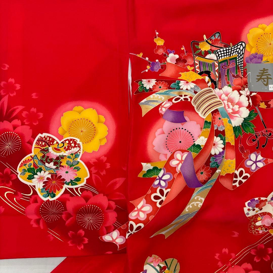 新品正絹産着（お祝着）最高級京友禅伝統多色染、本金入り古典四季花車熨斗上品古典文