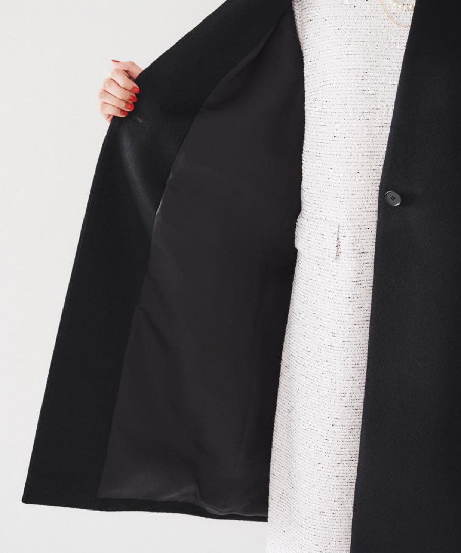 UNTITLED アンタイトル カシミヤ混ノーカラーコート 黒 ブラック 5L