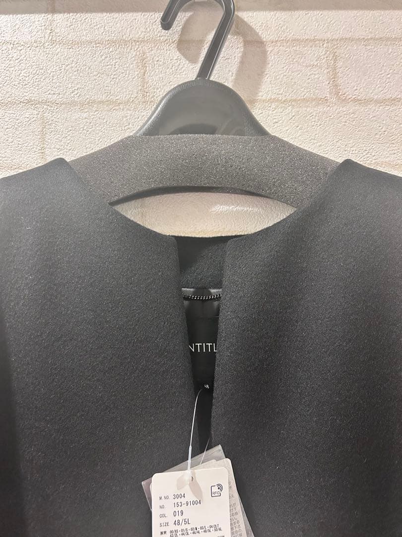 UNTITLED アンタイトル カシミヤ混ノーカラーコート 黒 ブラック 5L