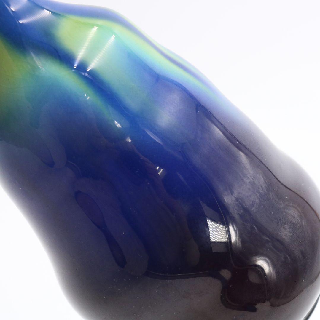 三代 徳田八十吉作 燁彩 碧明釉 壷 花器 花生 花瓶 九谷焼　AW563　YS