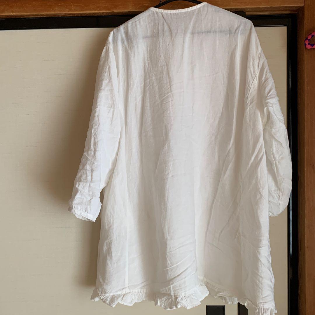 nest Robe 100%リネン 五分袖裾フリルチュニック