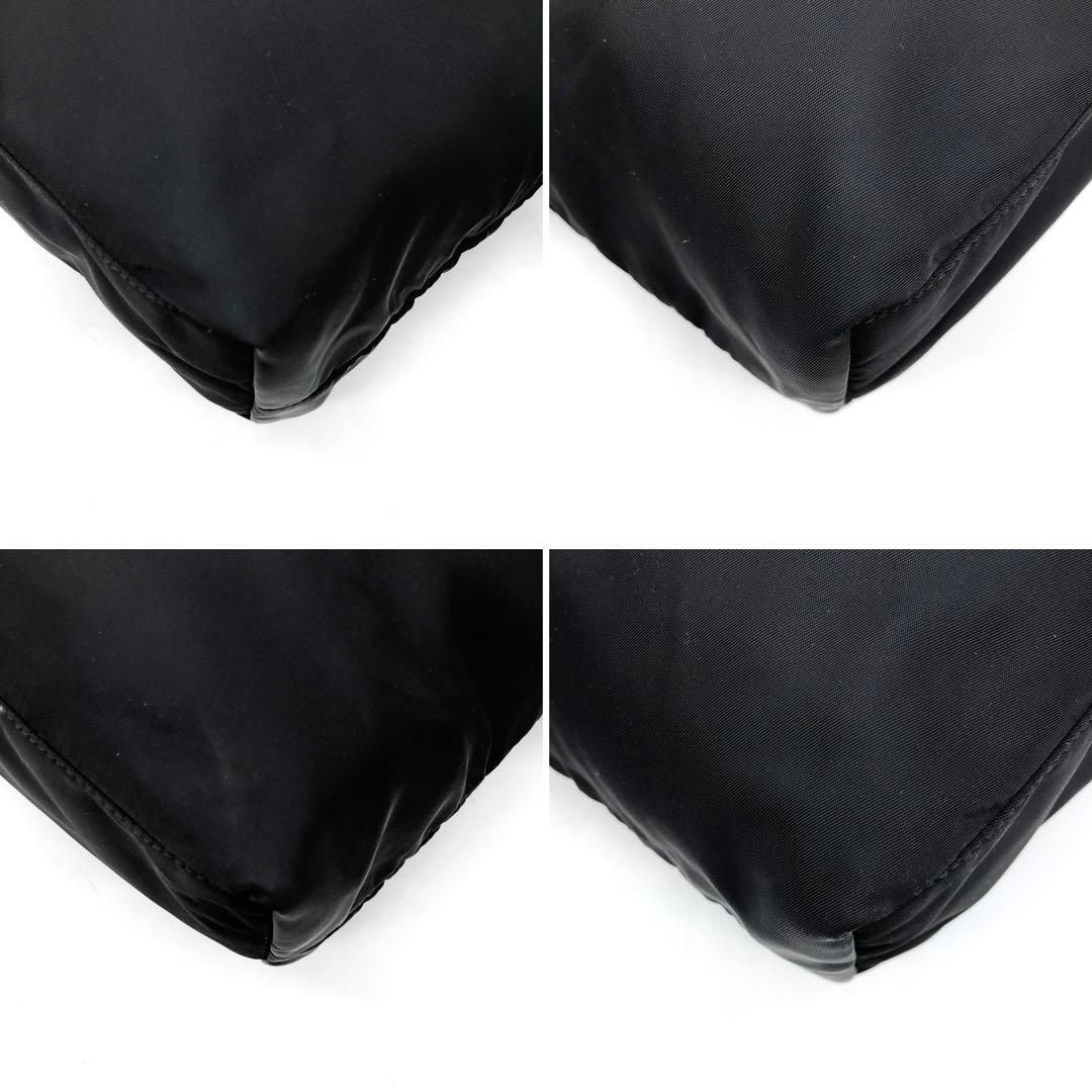 プラダ トートバッグ メタルロゴ ゴールド金具 A4可能 ナイロン レザー 黒