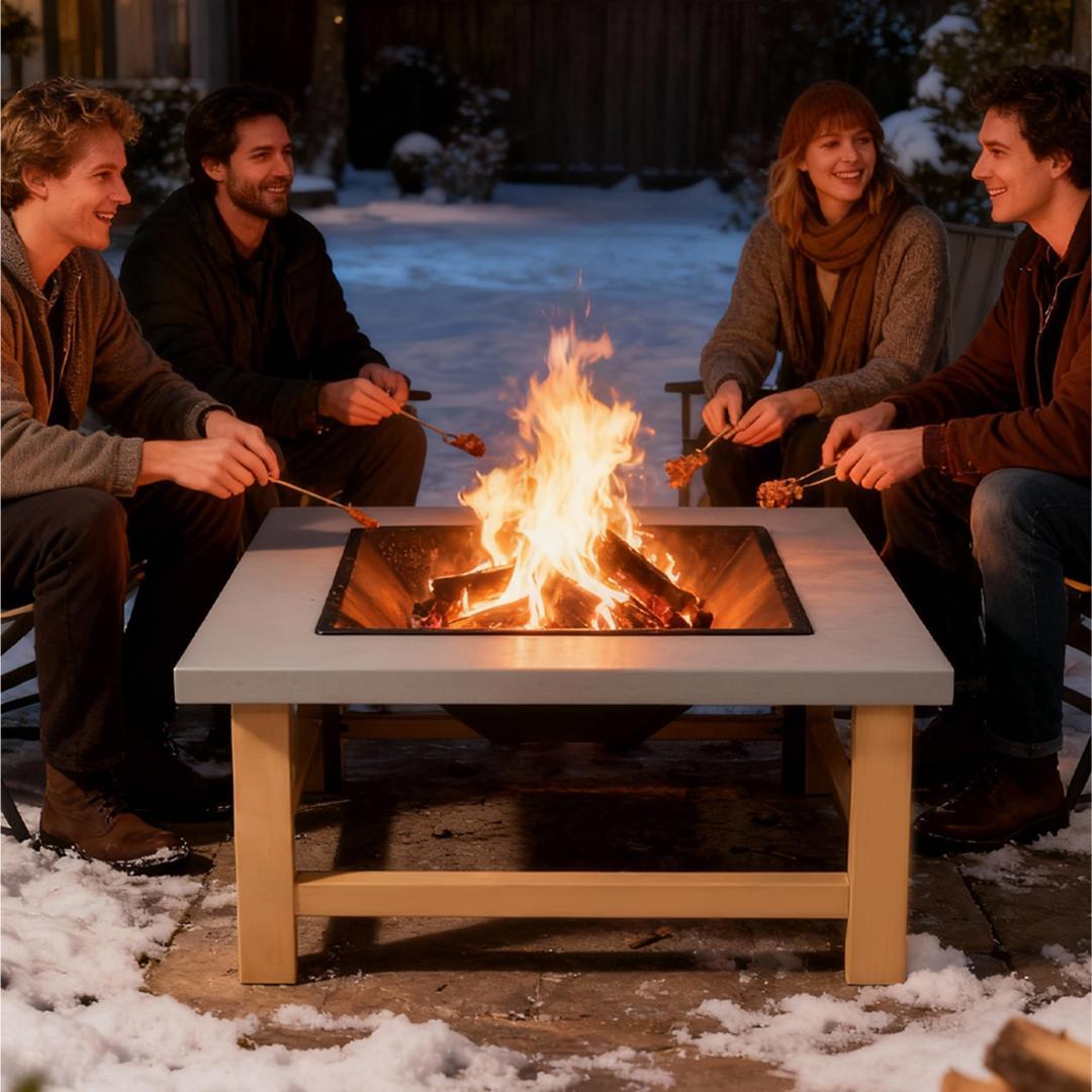 タイムセール！大型焚き火台　二次燃焼 　キャンプグッズ　GREY　NATURAL