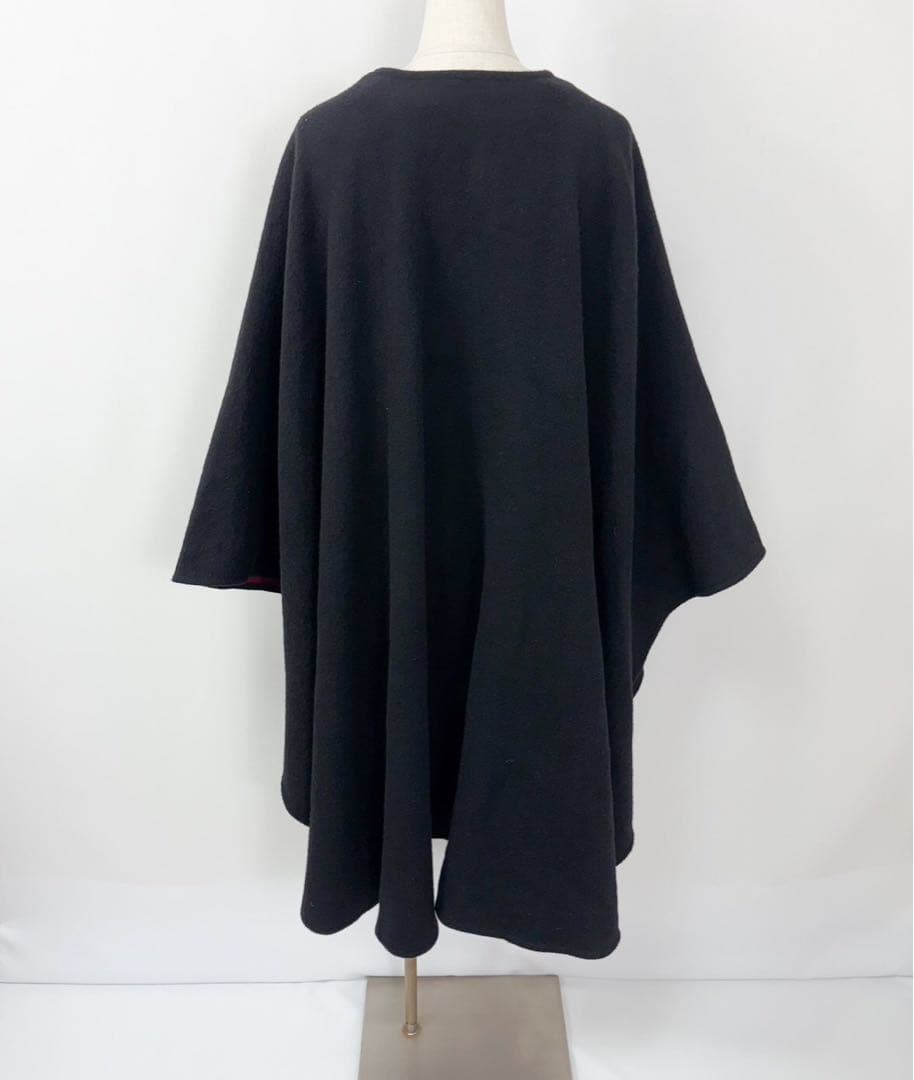 英国製 ウール カシミヤ ケープコート ポンチョ マント ブラック S746b