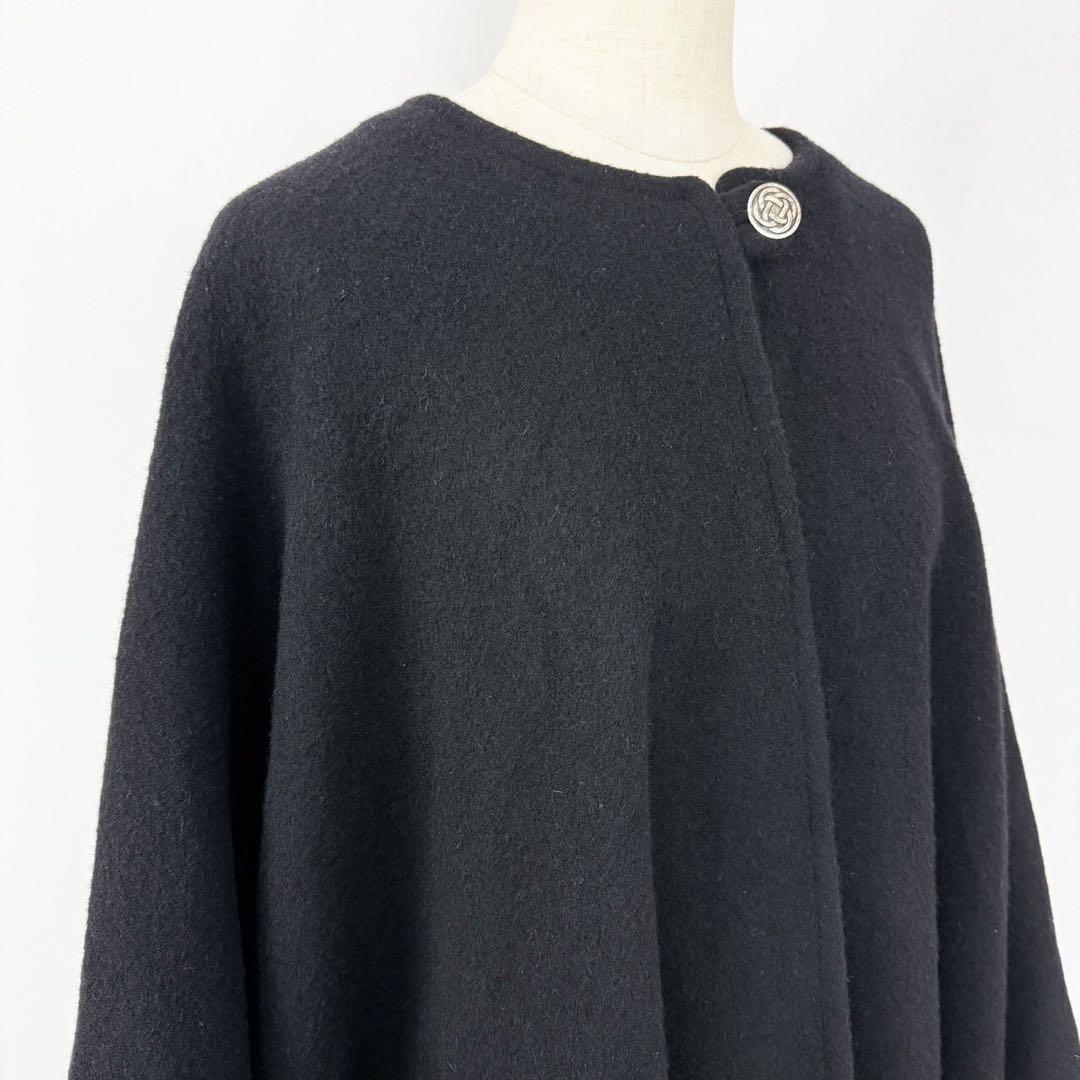 英国製 ウール カシミヤ ケープコート ポンチョ マント ブラック S746b