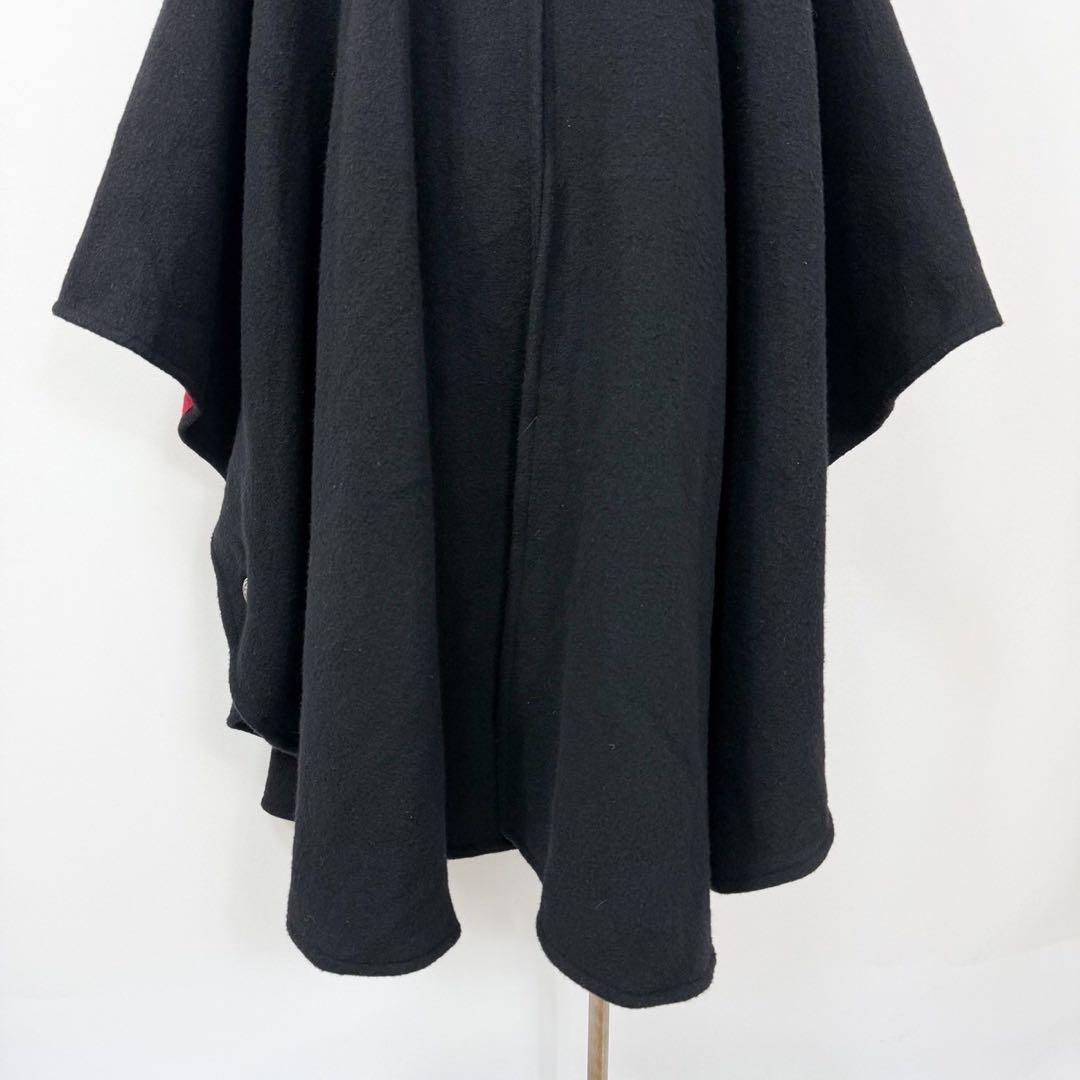 英国製 ウール カシミヤ ケープコート ポンチョ マント ブラック S746b