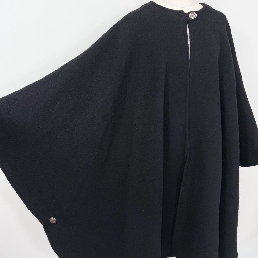 英国製 ウール カシミヤ ケープコート ポンチョ マント ブラック S746b