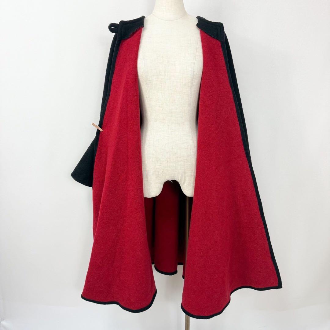 英国製 ウール カシミヤ ケープコート ポンチョ マント ブラック S746b