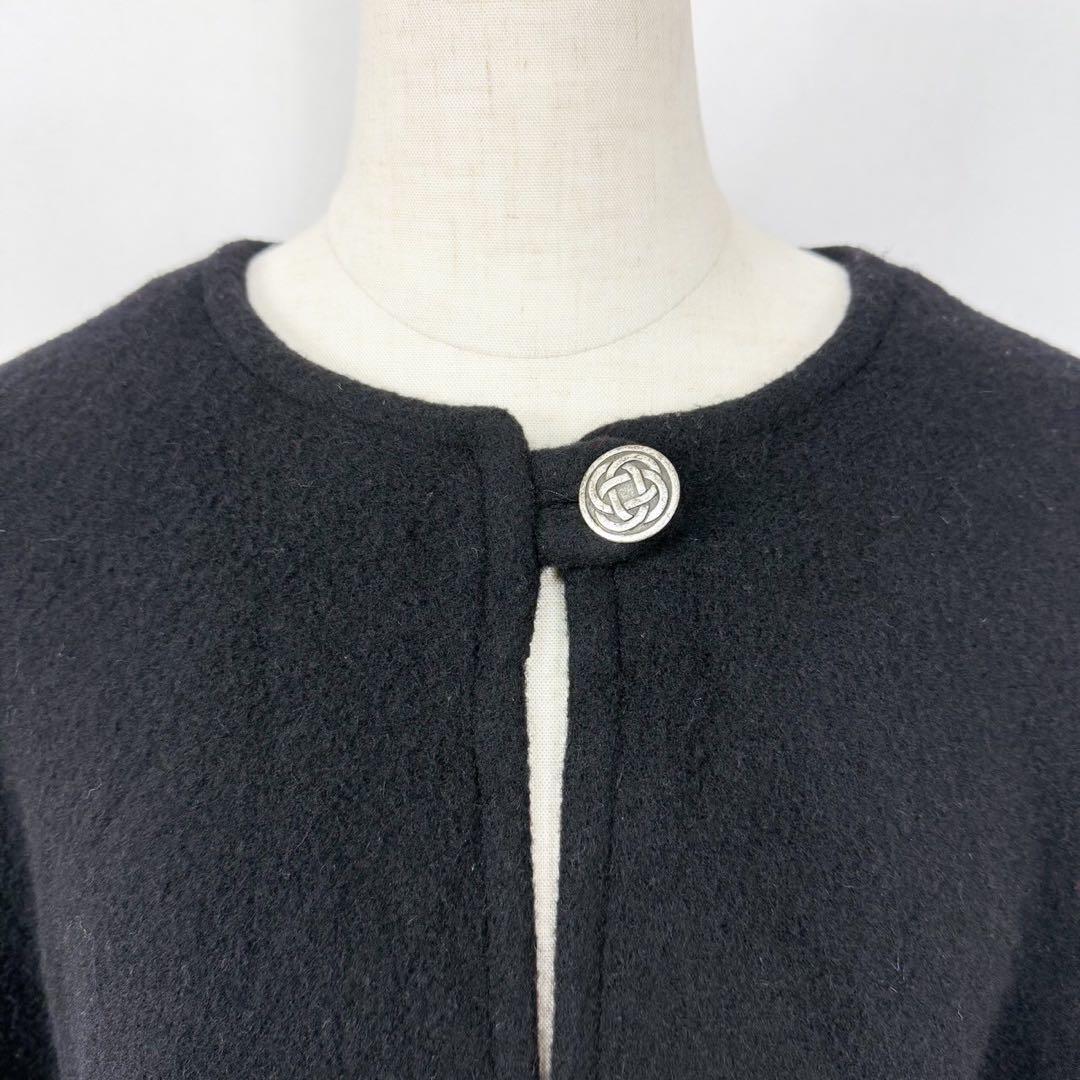 英国製 ウール カシミヤ ケープコート ポンチョ マント ブラック S746b