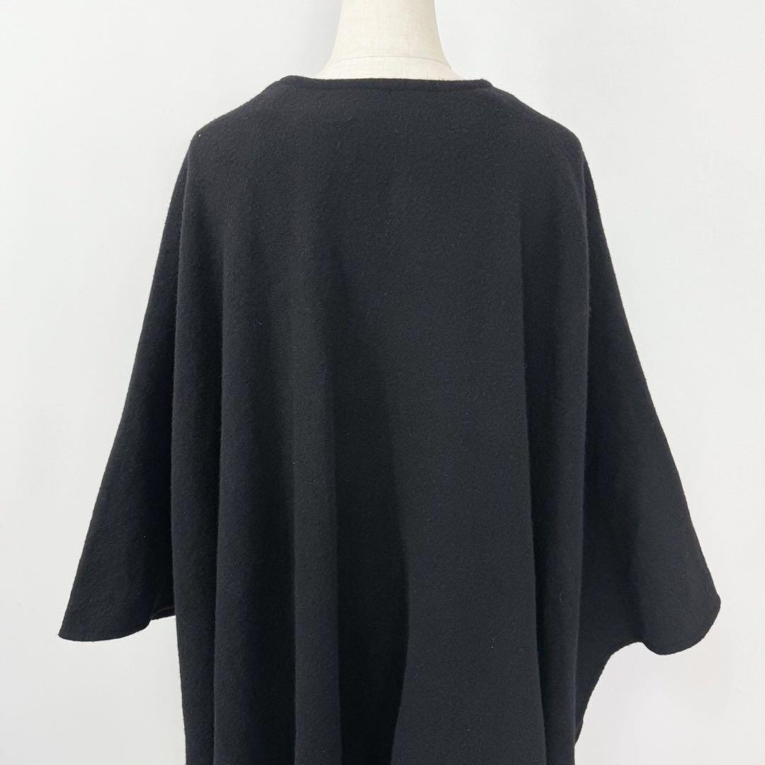 英国製 ウール カシミヤ ケープコート ポンチョ マント ブラック S746b