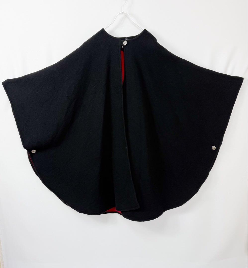 英国製 ウール カシミヤ ケープコート ポンチョ マント ブラック S746b