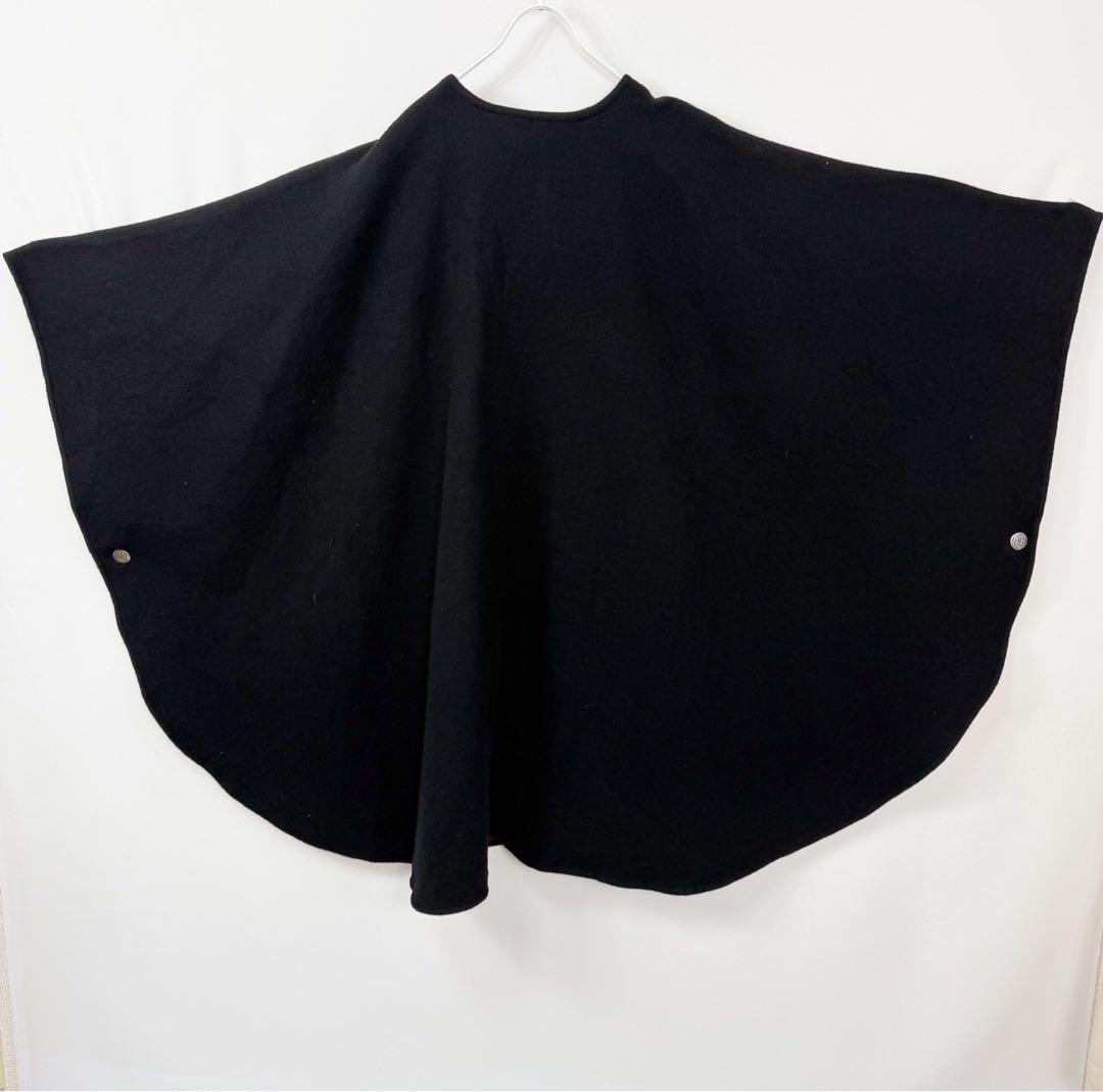 英国製 ウール カシミヤ ケープコート ポンチョ マント ブラック S746b
