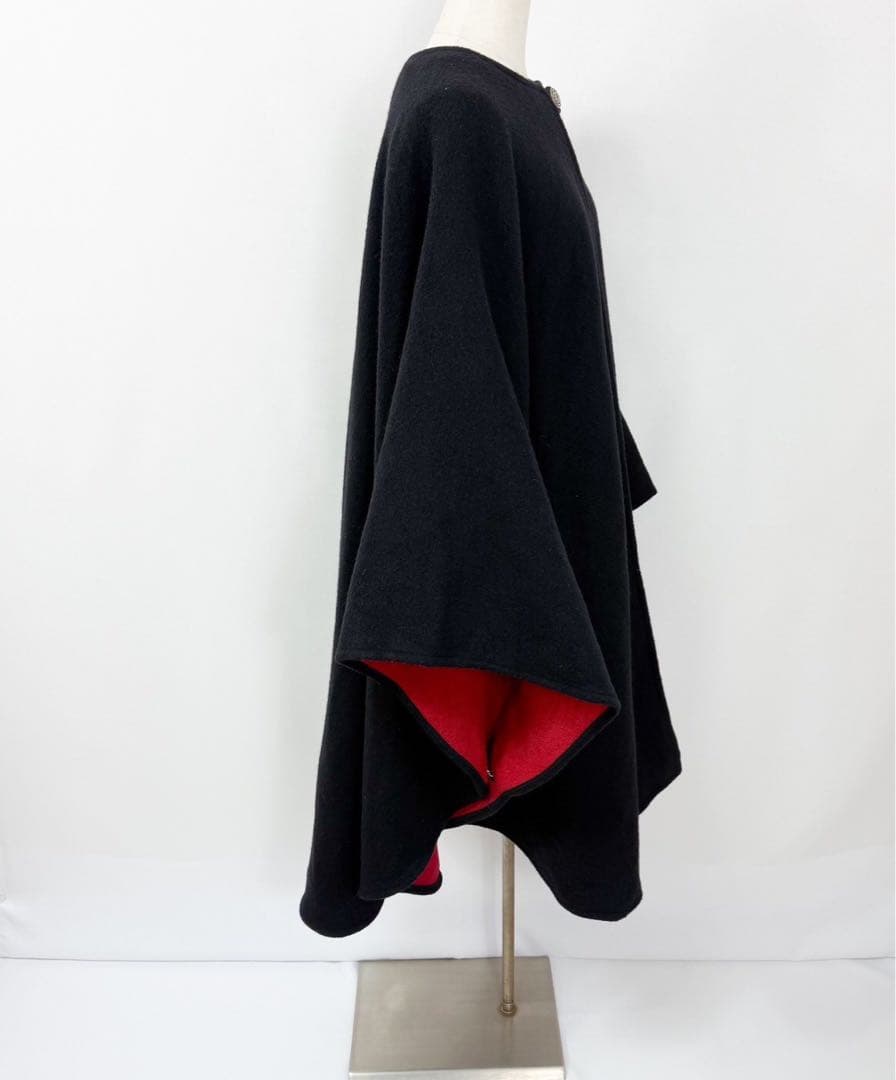 英国製 ウール カシミヤ ケープコート ポンチョ マント ブラック S746b