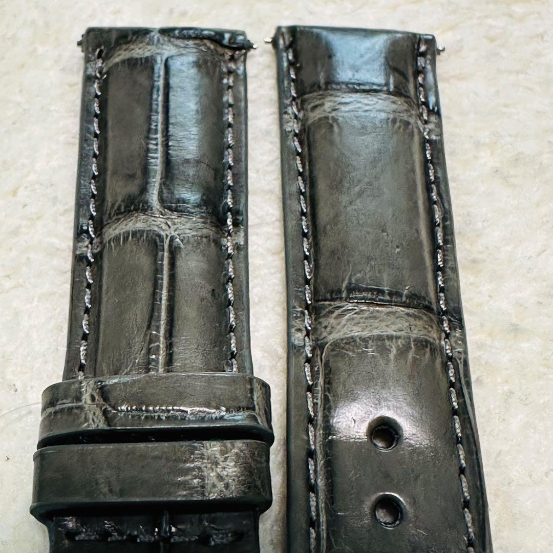 3019#20mm-18mmダークアッシュ★本物クロコダイルレザーベルト★スイス