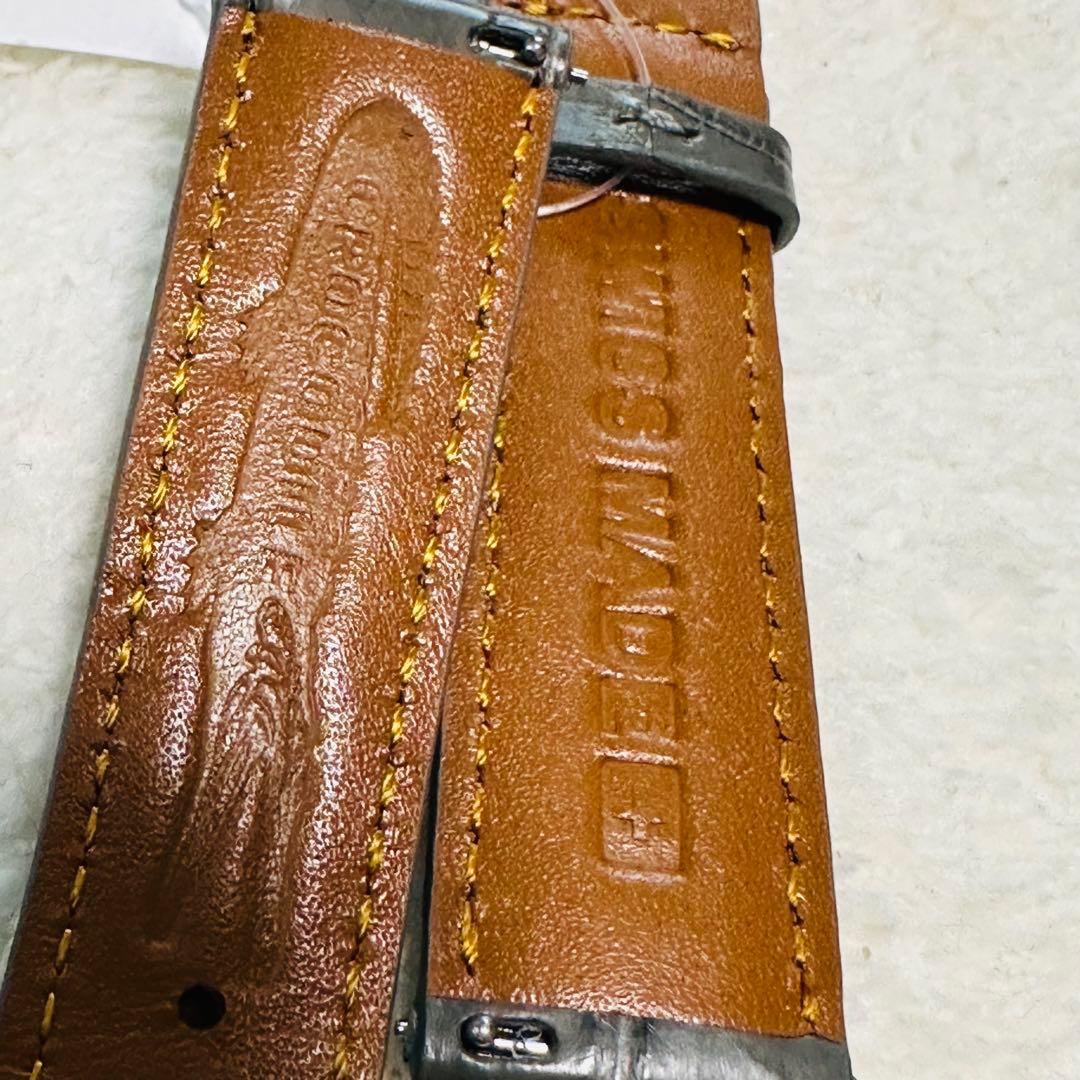 3019#20mm-18mmダークアッシュ★本物クロコダイルレザーベルト★スイス
