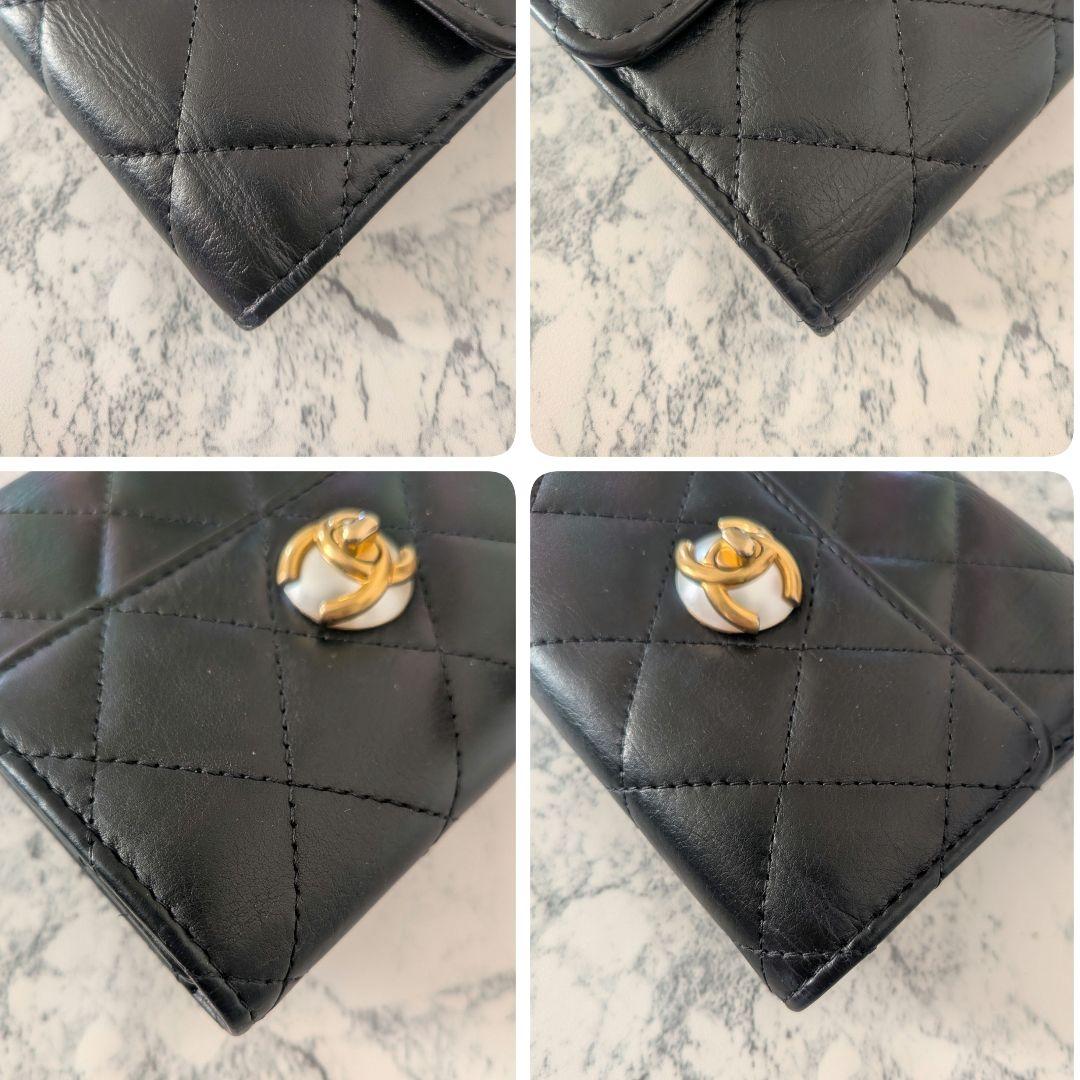 美品 シャネル マトラッセコンパクト財布 ココマーク パールウォレット