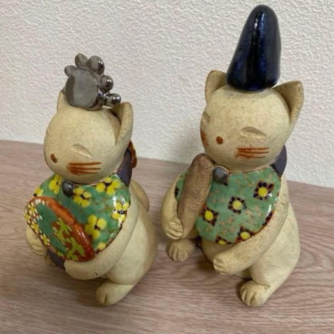 一点物　希少　益子焼　加藤麻里作　陶器雛人形 猫の嫁入り