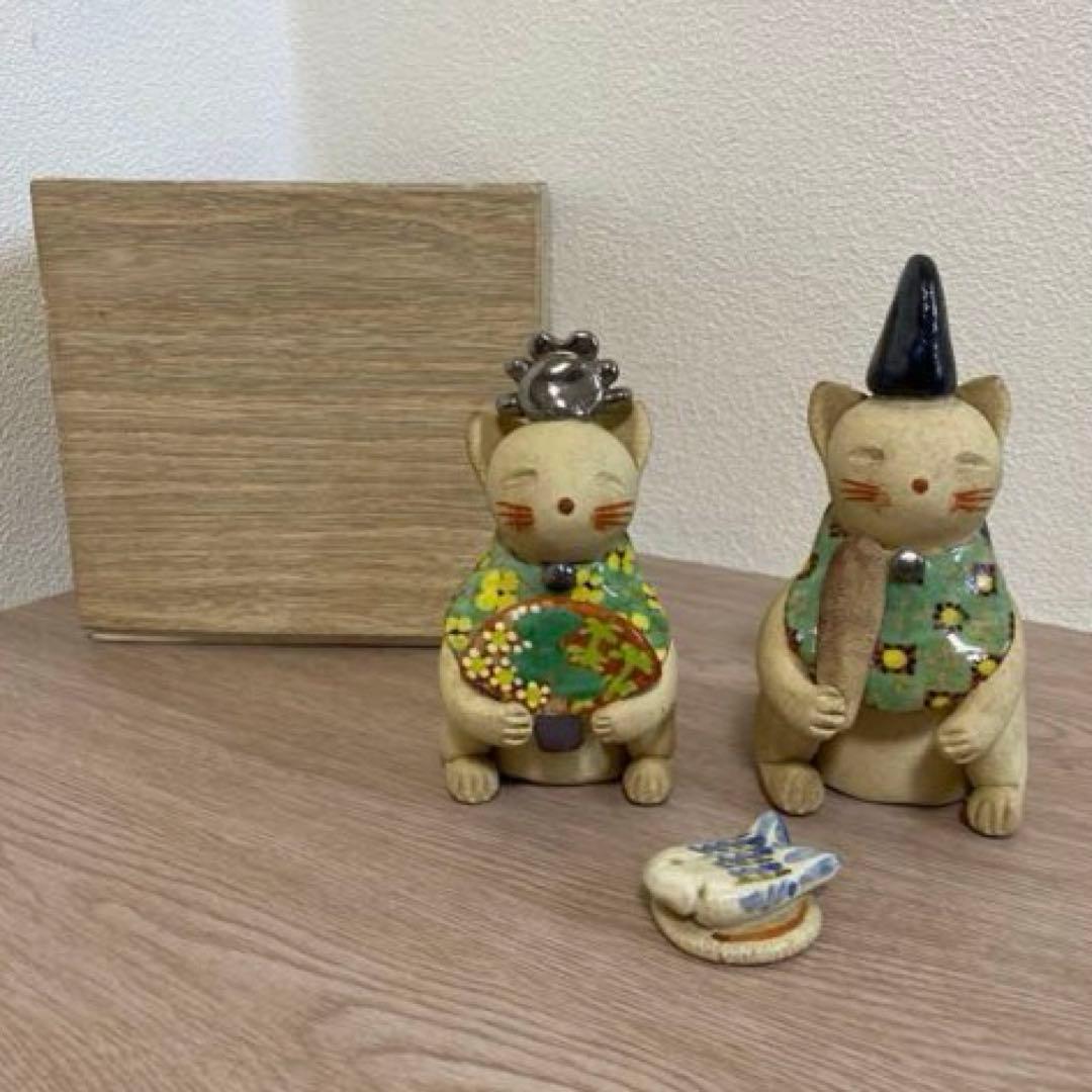 一点物　希少　益子焼　加藤麻里作　陶器雛人形 猫の嫁入り