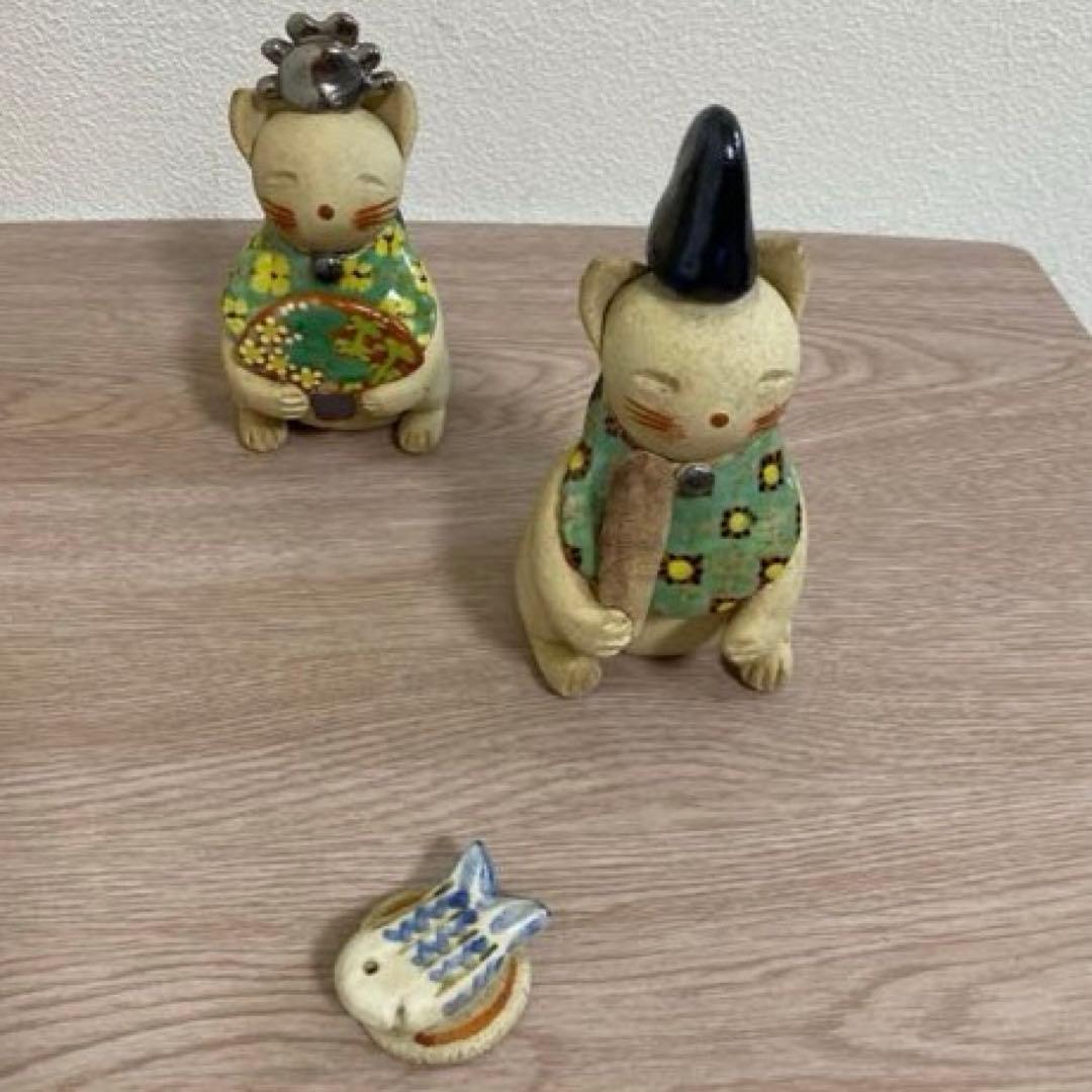一点物　希少　益子焼　加藤麻里作　陶器雛人形 猫の嫁入り