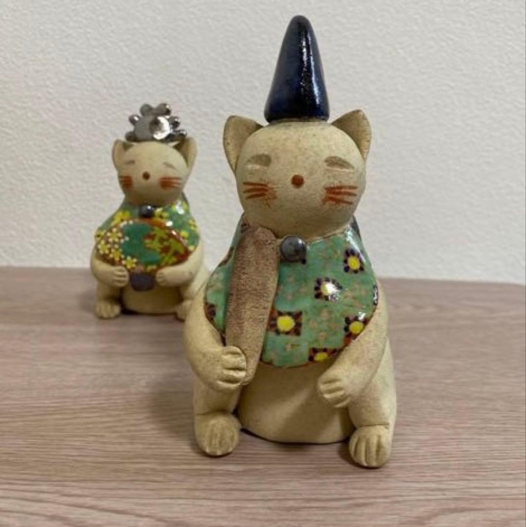 一点物　希少　益子焼　加藤麻里作　陶器雛人形 猫の嫁入り