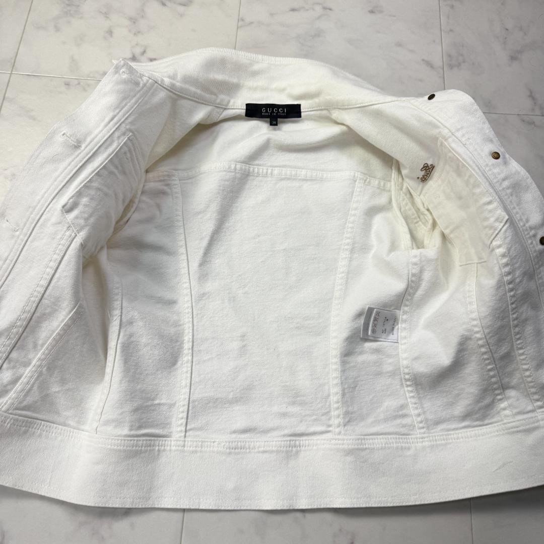美品 GUCCI ホワイト デニムジャケット ロゴ刺繍 Gジャン 金ボタン