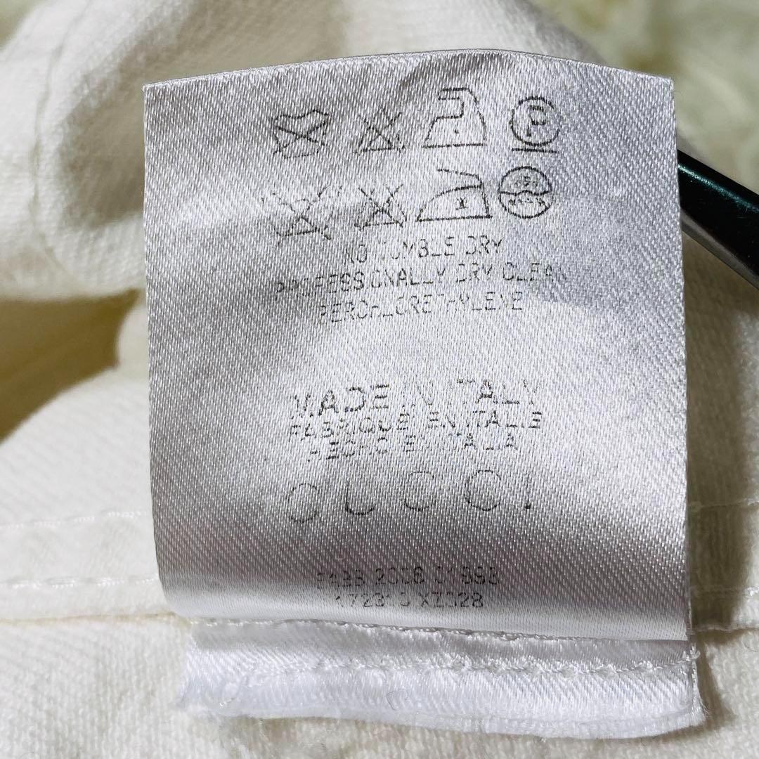 美品 GUCCI ホワイト デニムジャケット ロゴ刺繍 Gジャン 金ボタン