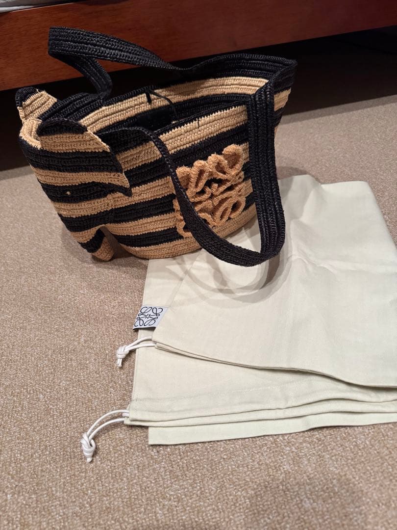 LOEWE エレファント カゴバッグ ストライプ ラフィア 象