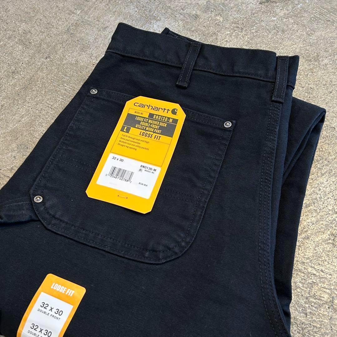 新品 カーハート B136 ウォッシュド ダック ダブルニー パンツ黒 W32