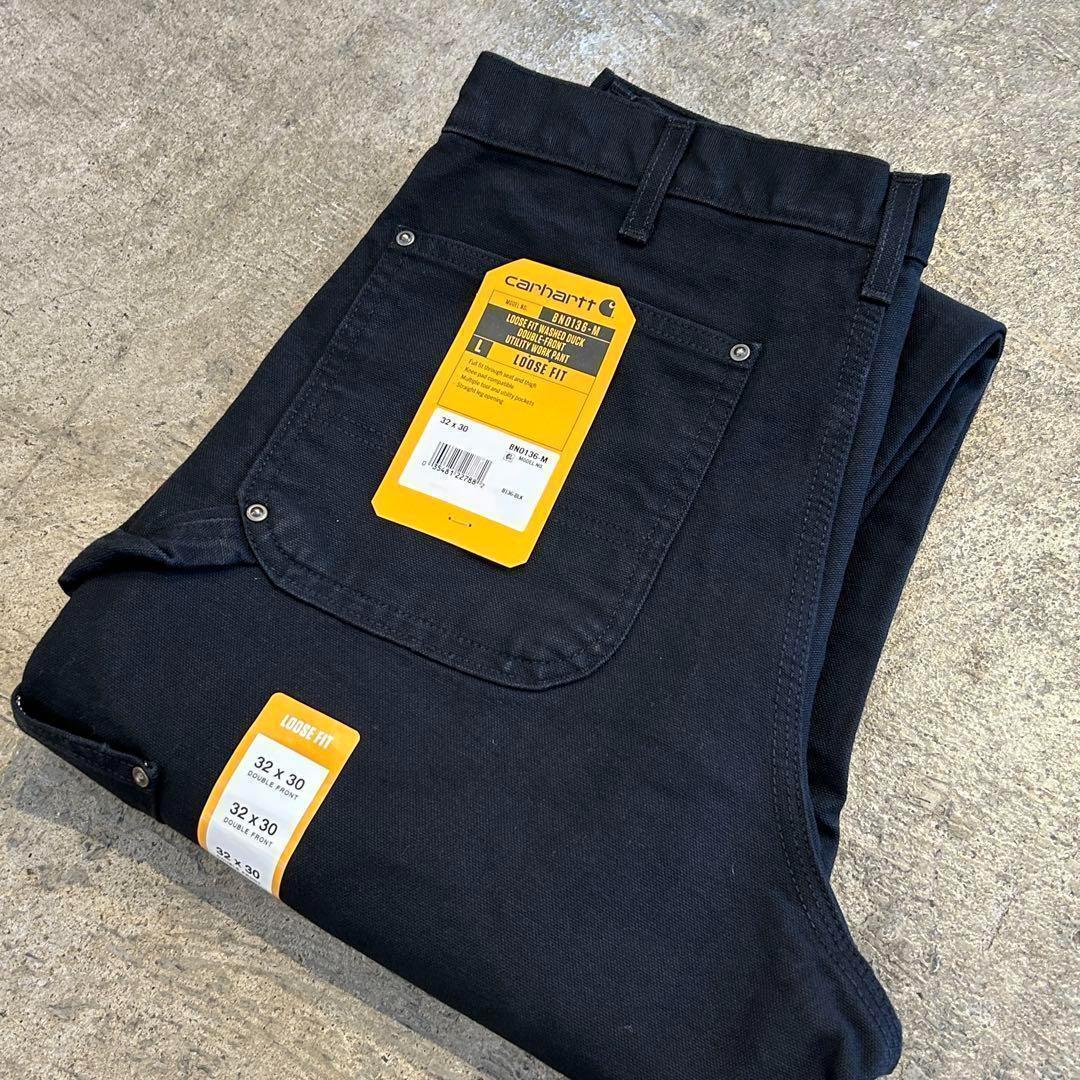 新品 カーハート B136 ウォッシュド ダック ダブルニー パンツ黒 W32