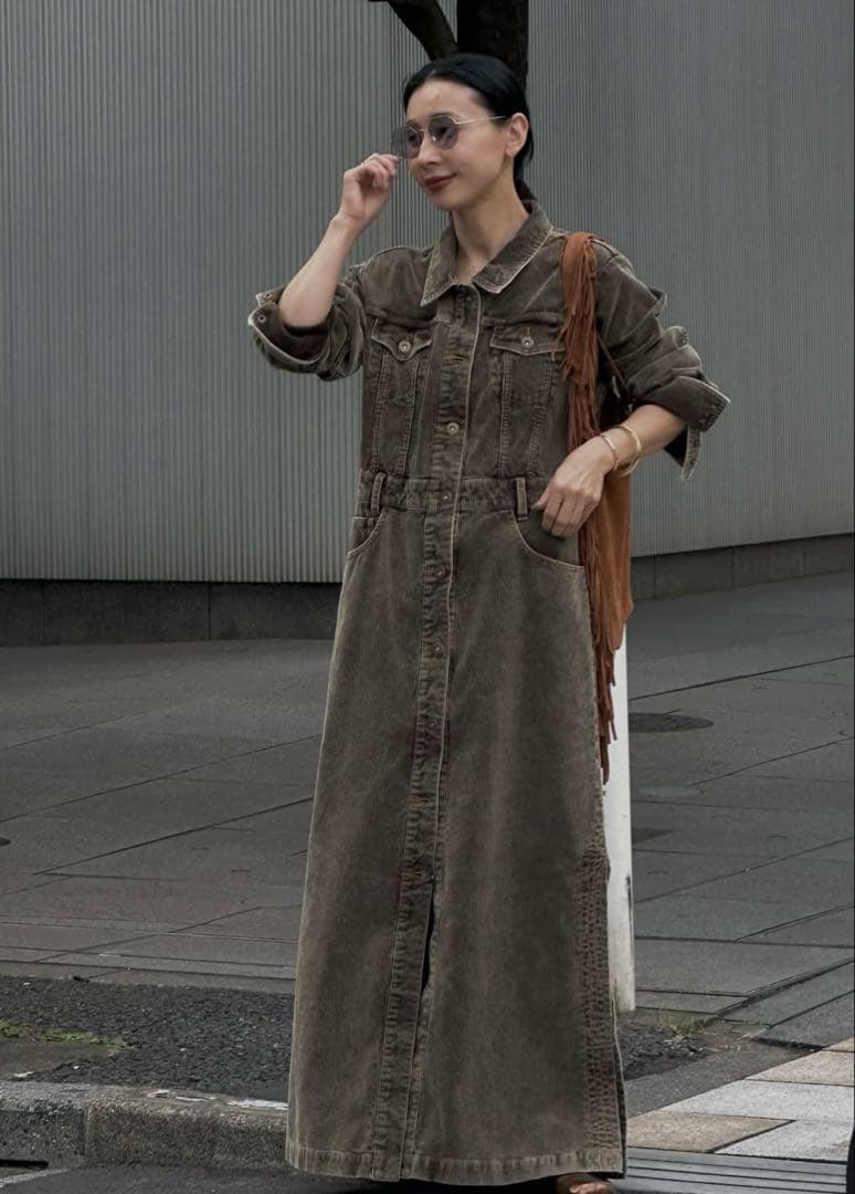 y.o　AMERI I LINE CORDUROY SHIRT DRESS