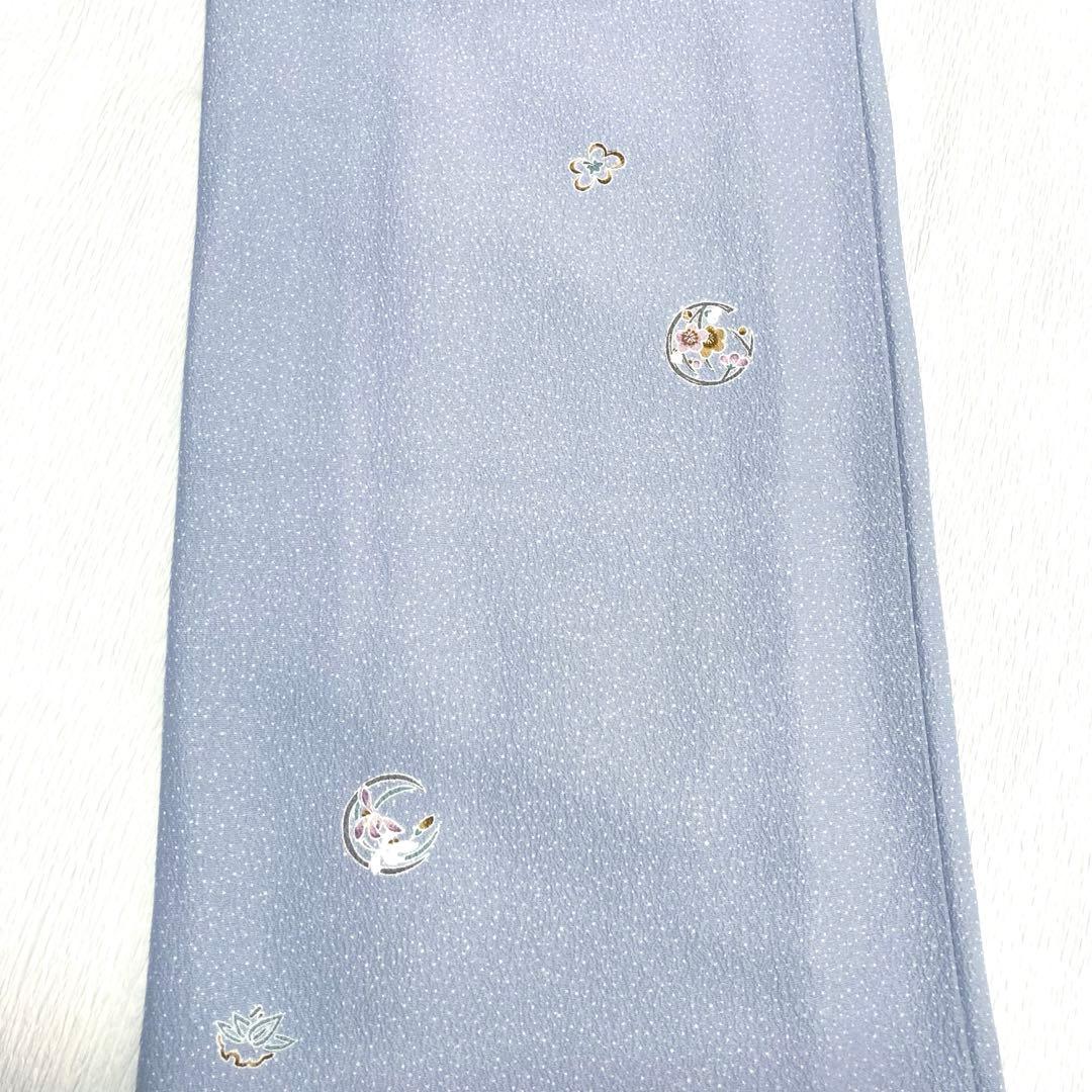 【美品✨】東レシルック　洗える着物　飛び柄小紋　空色鼠　四季花丸文　ⅯサイズM4