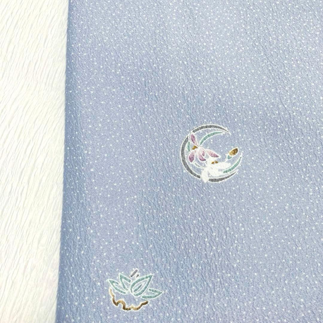 【美品✨】東レシルック　洗える着物　飛び柄小紋　空色鼠　四季花丸文　ⅯサイズM4