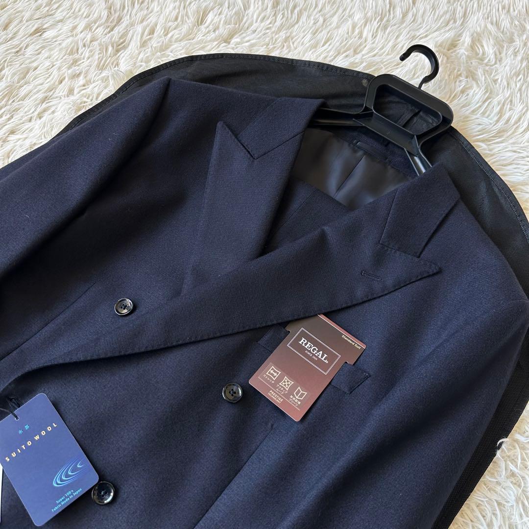 新品未使用　スーツ　ダブルブレスト　日本製生地　ネイビー　BE8　大きいサイズ