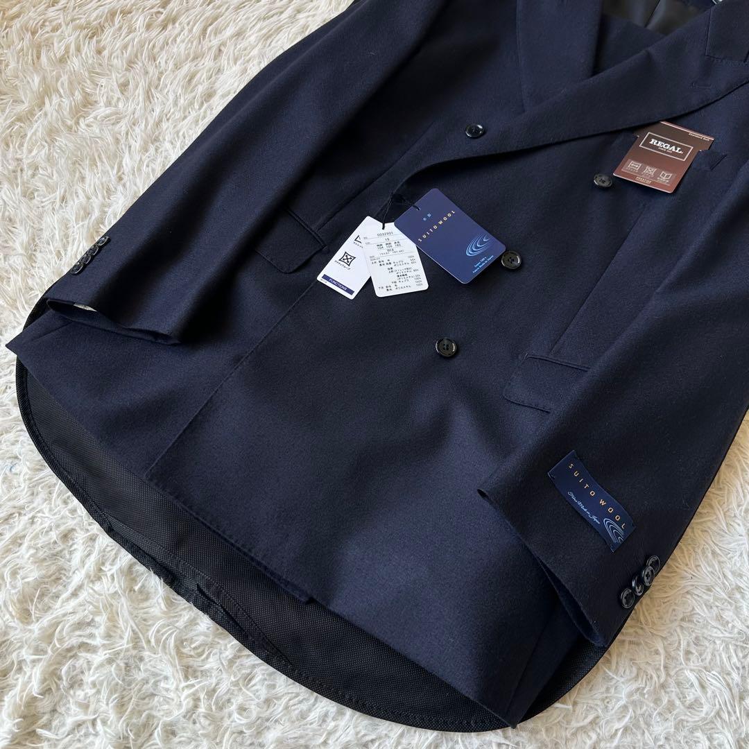 新品未使用　スーツ　ダブルブレスト　日本製生地　ネイビー　BE8　大きいサイズ