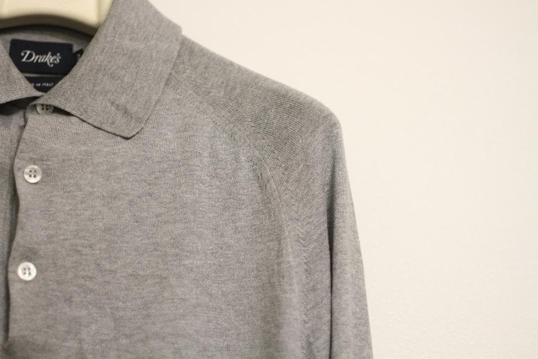 【美品/イタリア製】Drake's シルクコットン ニット ポロ 34(グレー