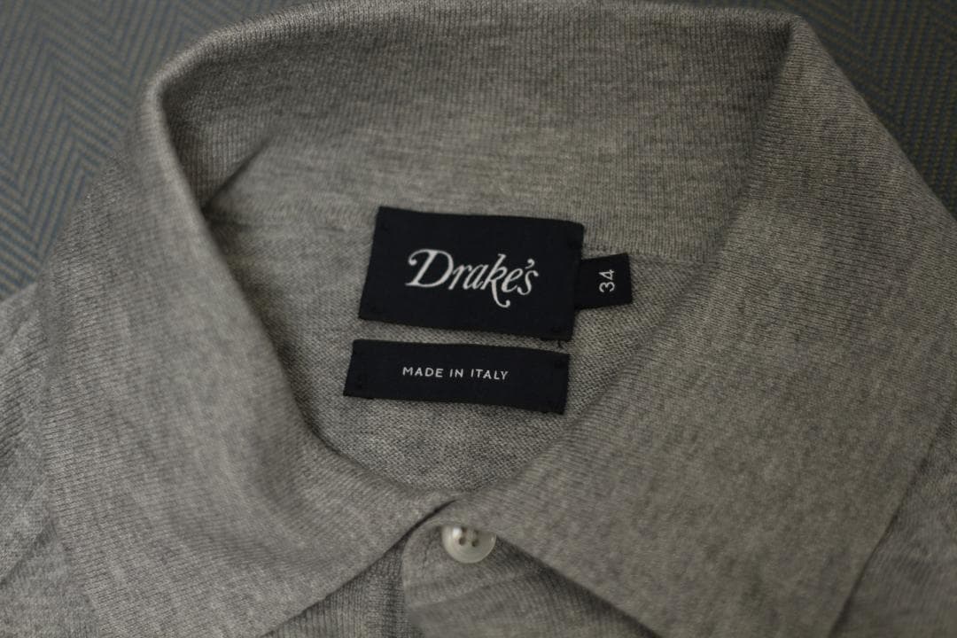 【美品/イタリア製】Drake's シルクコットン ニット ポロ 34(グレー
