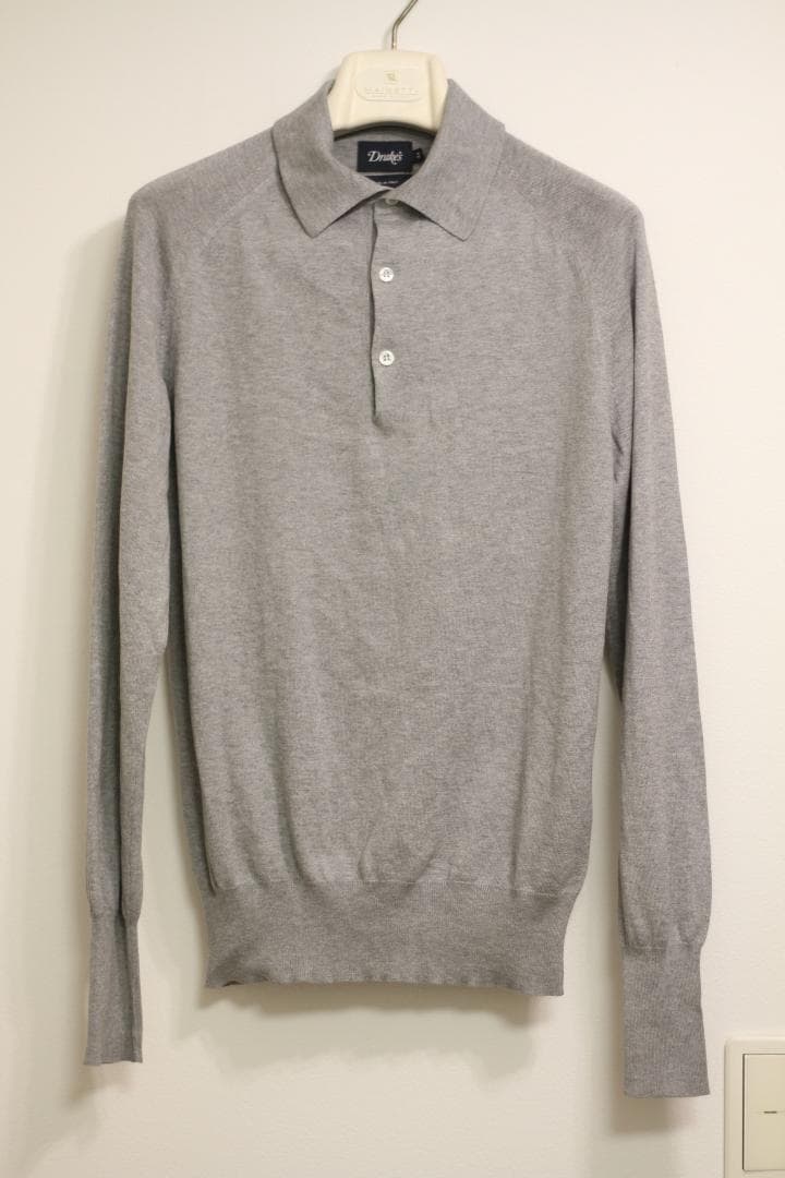 【美品/イタリア製】Drake's シルクコットン ニット ポロ 34(グレー