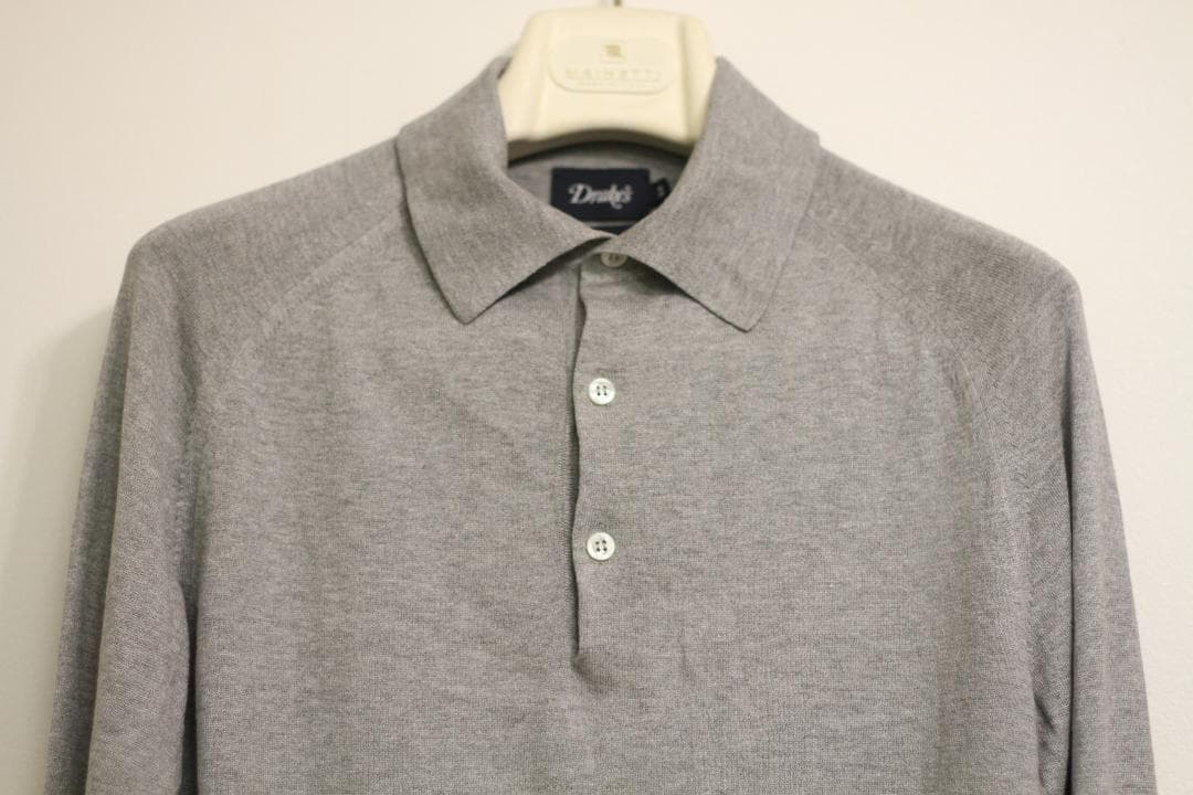 【美品/イタリア製】Drake's シルクコットン ニット ポロ 34(グレー