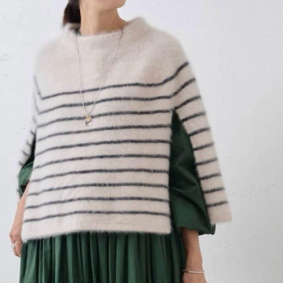 ビアズリー★ ファーニットポンチョ　フォックス　カシミヤ　ボーダー