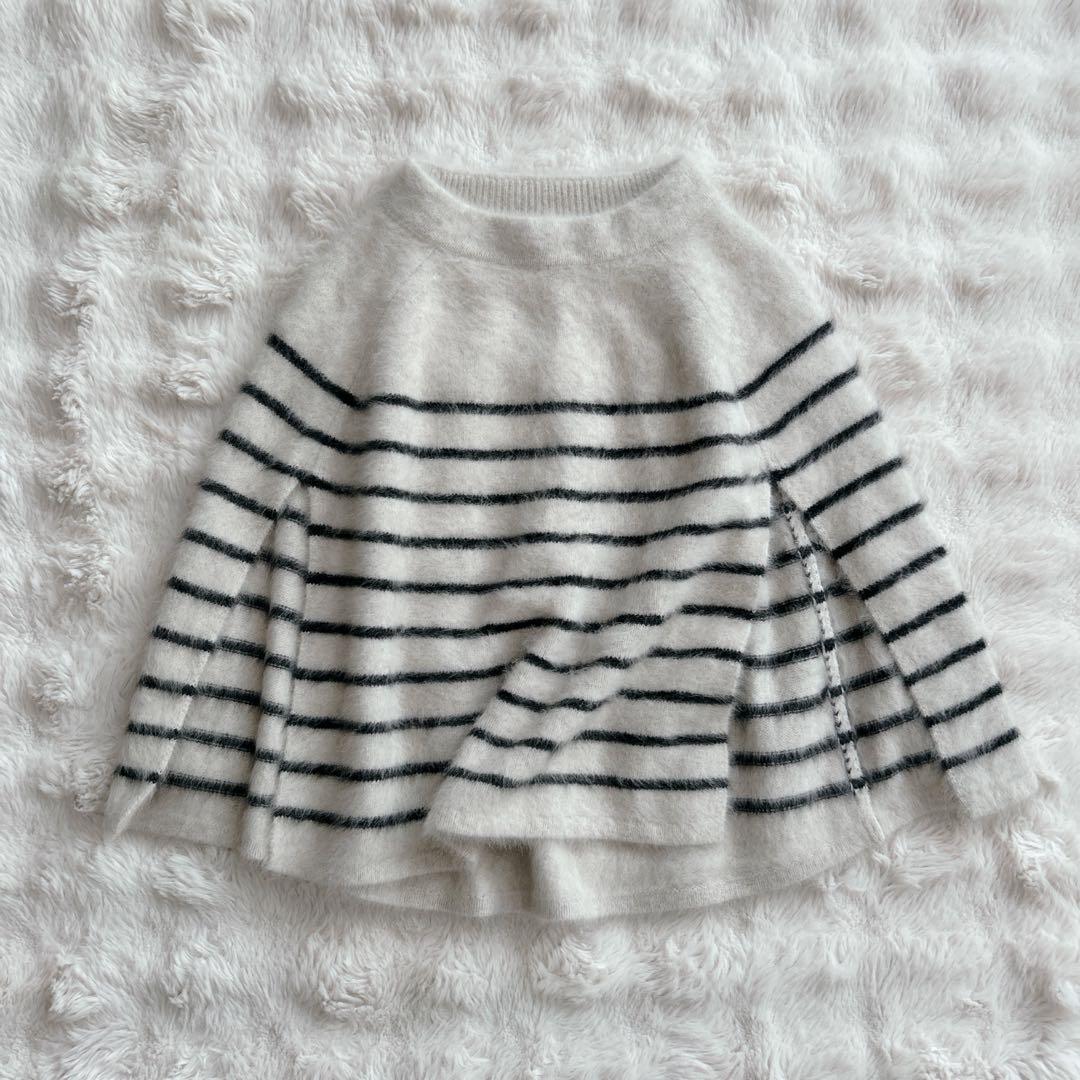 ビアズリー★ ファーニットポンチョ　フォックス　カシミヤ　ボーダー