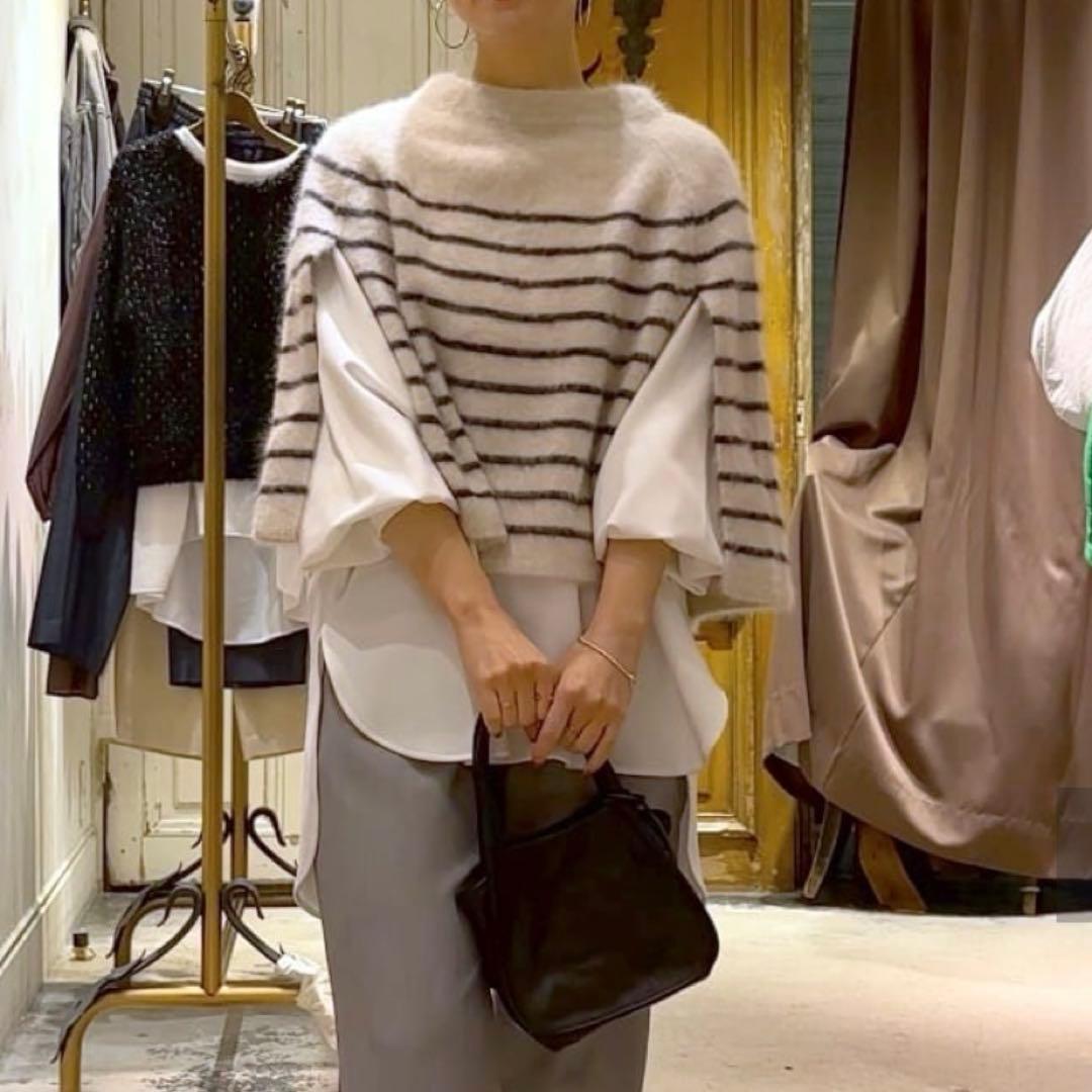 ビアズリー★ ファーニットポンチョ　フォックス　カシミヤ　ボーダー