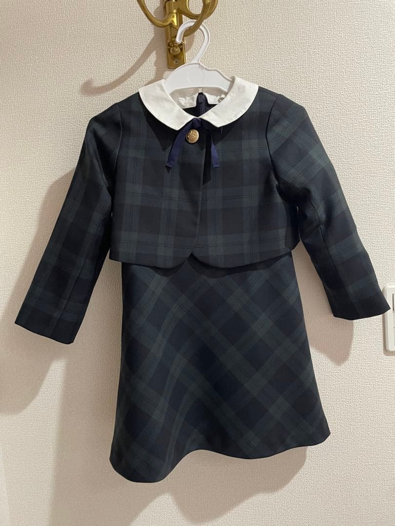 フォーマルドレス グリーン　ブラックウォッチ　 チェック柄　入学　入園　冠婚葬祭
